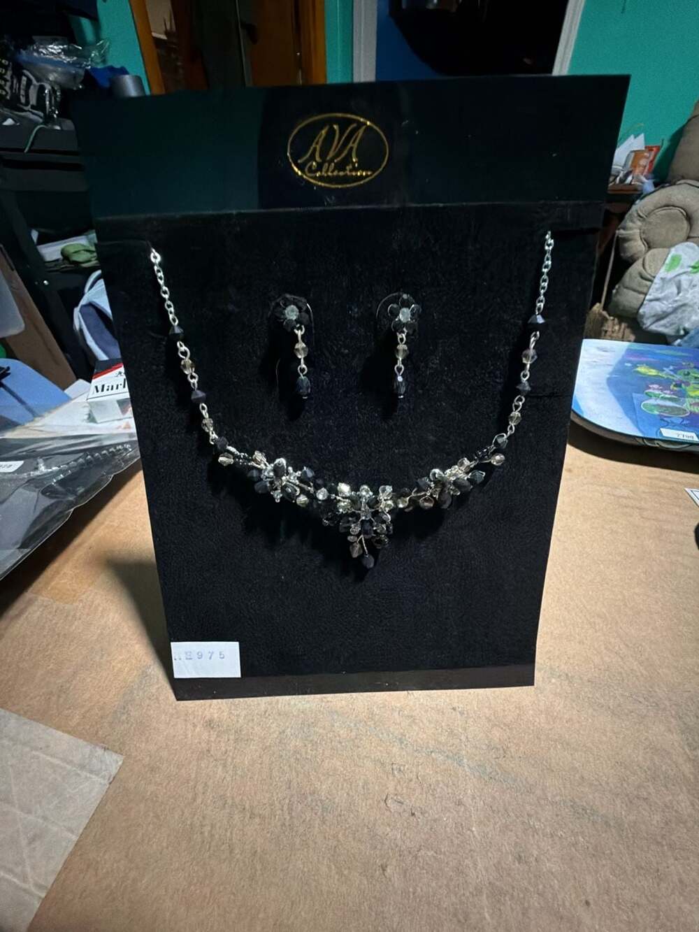 J0024 Ava Collection Black Crystal Rhinestone Necklace Earrings